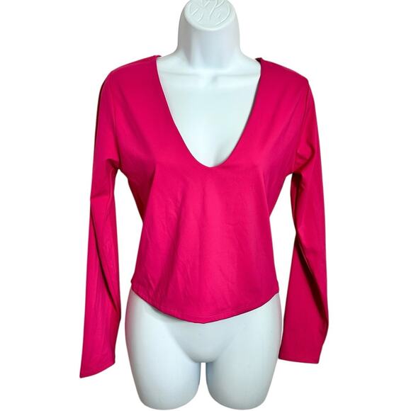 Forever 21 Contour Sculpt Shape V-Neck Long-Sleeve Crop Top Sz Large Pink New - Picture 7 of 8